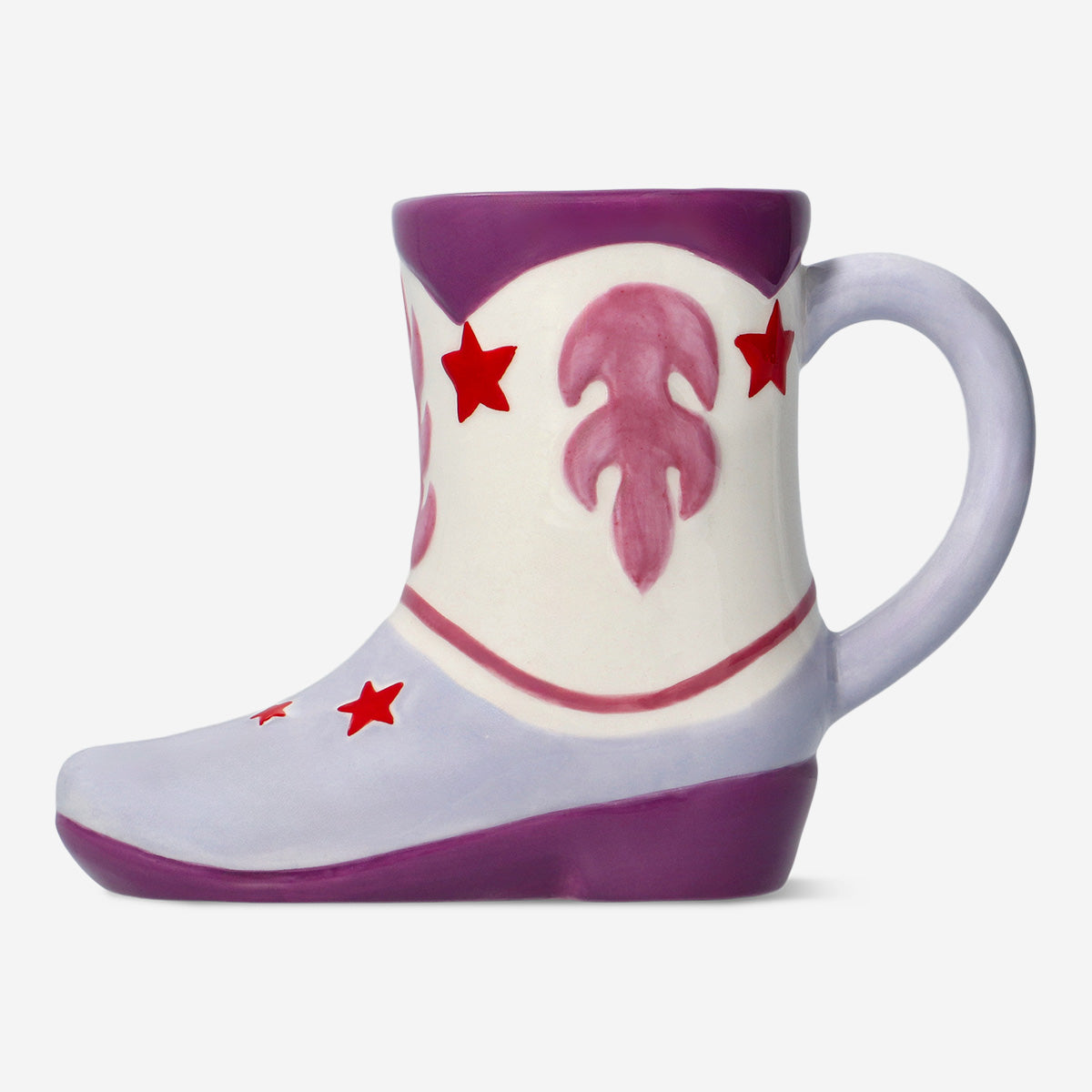 MUG W HANDLE SHAPED COWBOY BOOT PURPLE COMBO