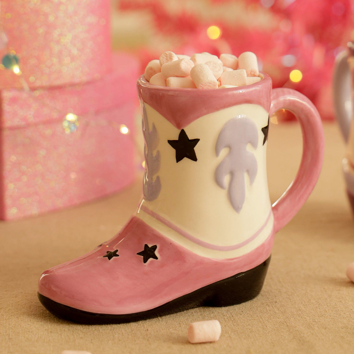 MUG W HANDLE SHAPED COWBOY BOOT PINK COMBO