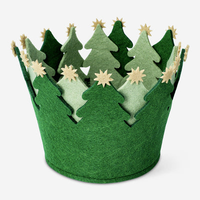 BASKET FELT GREEN WITH CHRISTMAS TREE