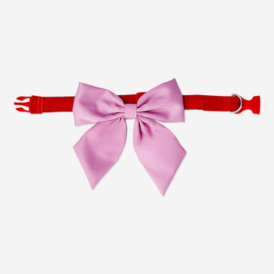 DOG COLLAR AND BOW RED PINK