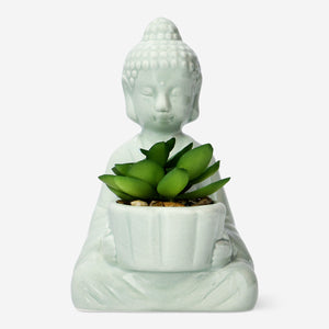 DECO BUDDHA W. ARTIFICIAL PLANT CERAMIC GREEN