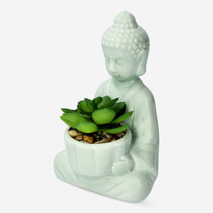 DECO BUDDHA W. ARTIFICIAL PLANT CERAMIC GREEN