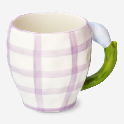 MUG WITH FLOWER AS HANDLE CHECKS PINK