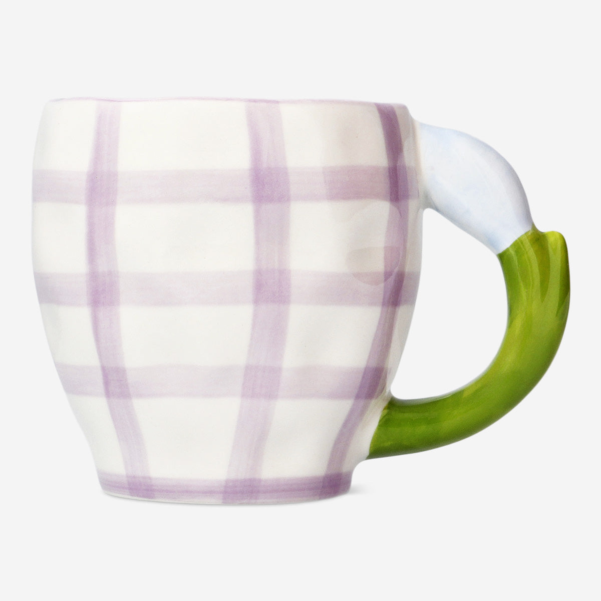 MUG WITH FLOWER AS HANDLE CHECKS PINK