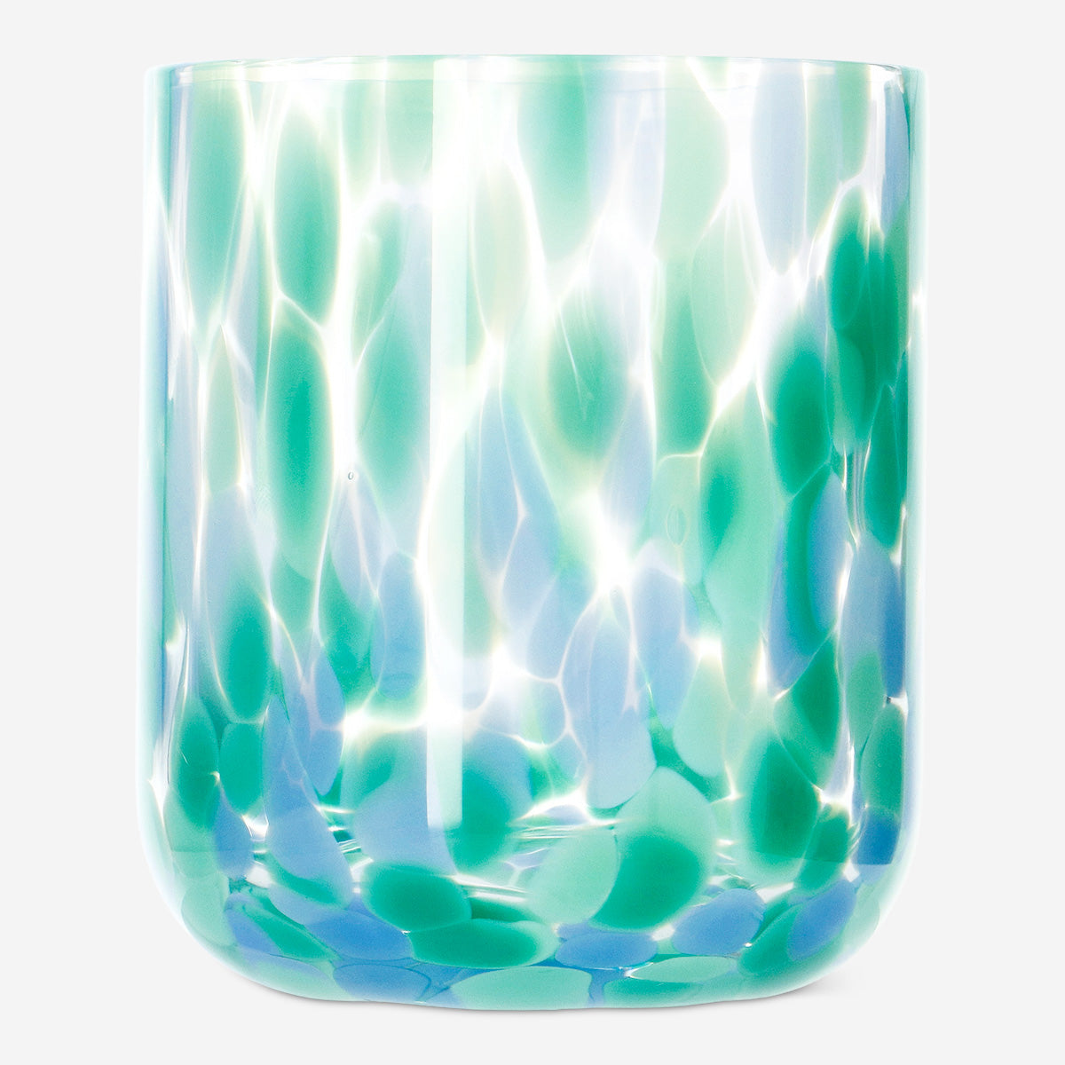 GLASS DRINKING WITH DOTS COLORED GLASS BLUE AND GREEN