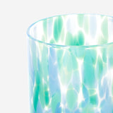 GLASS DRINKING WITH DOTS COLORED GLASS BLUE AND GREEN