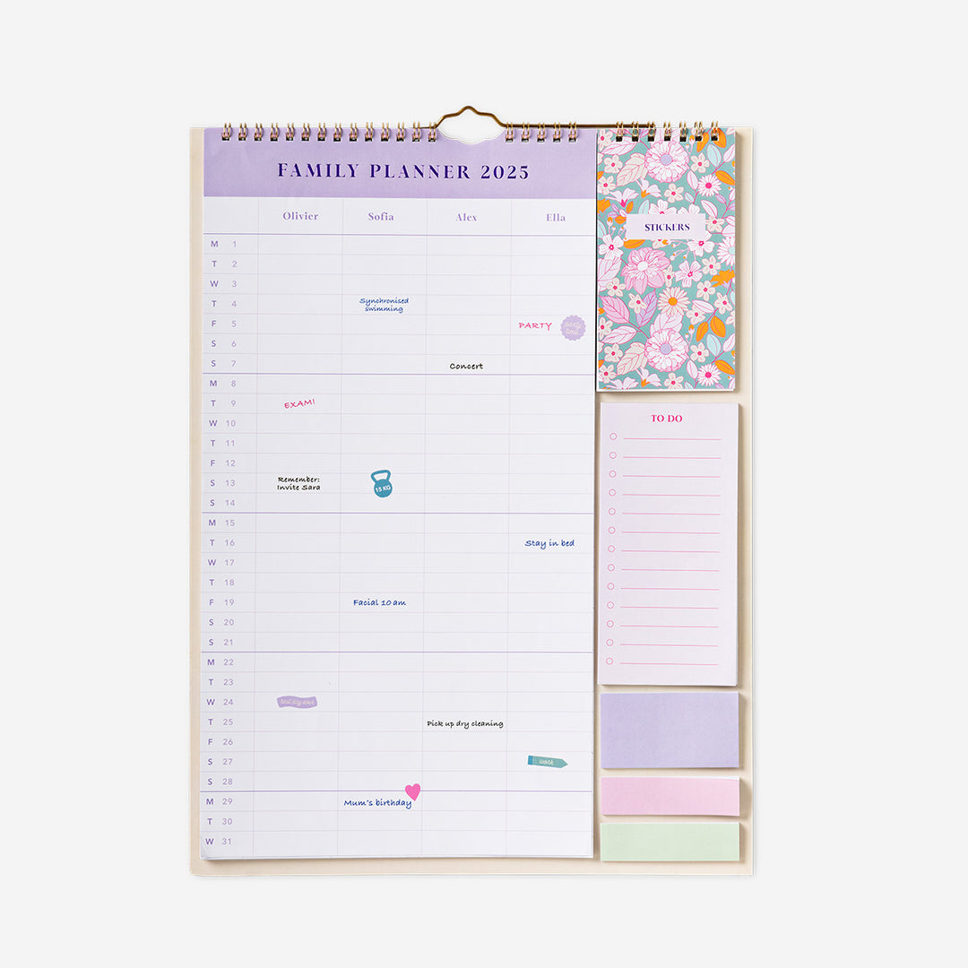 CALENDAR FAMILY PLANNER WALL 2025 W. STICKERS EN