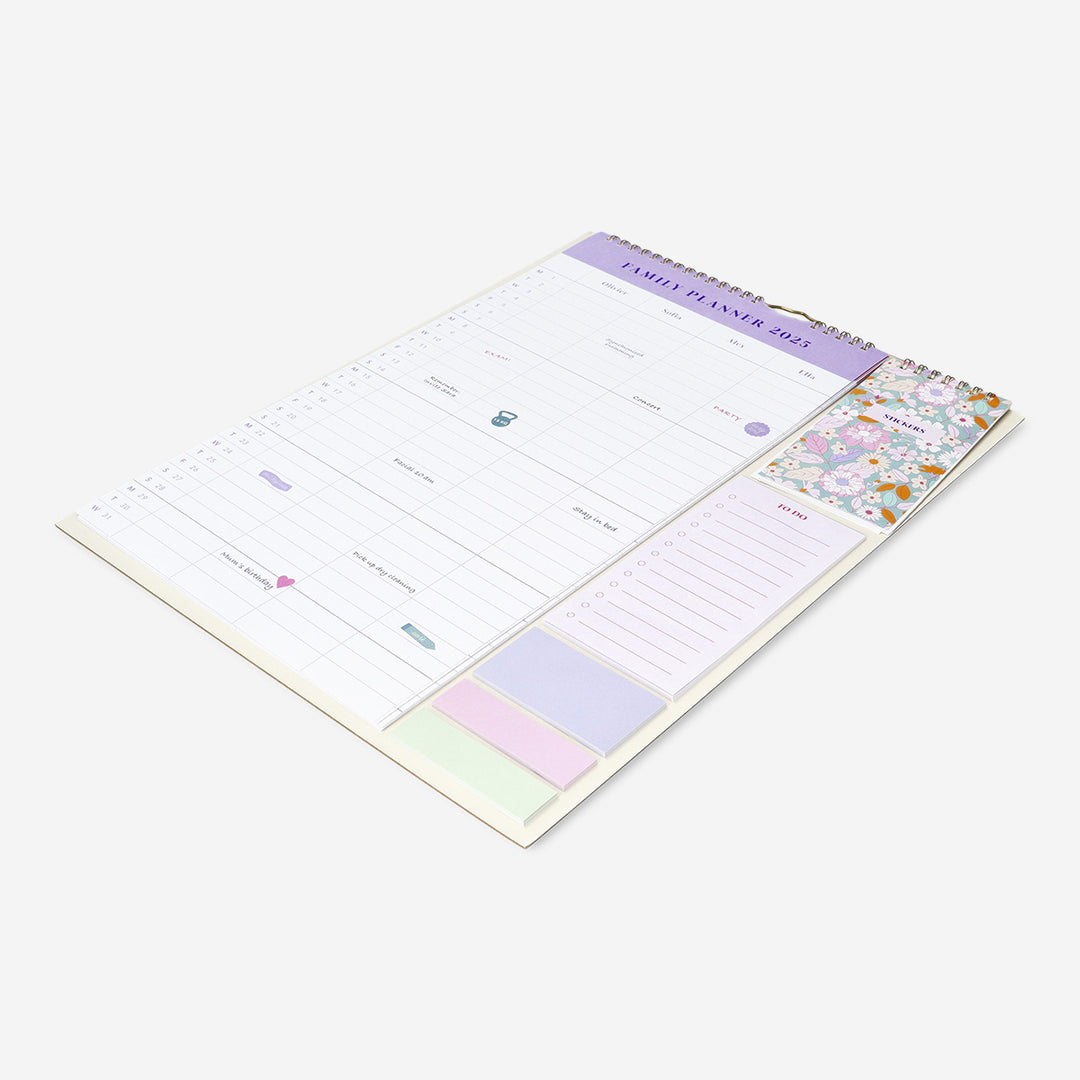 CALENDAR FAMILY PLANNER WALL 2025 W. STICKERS EN