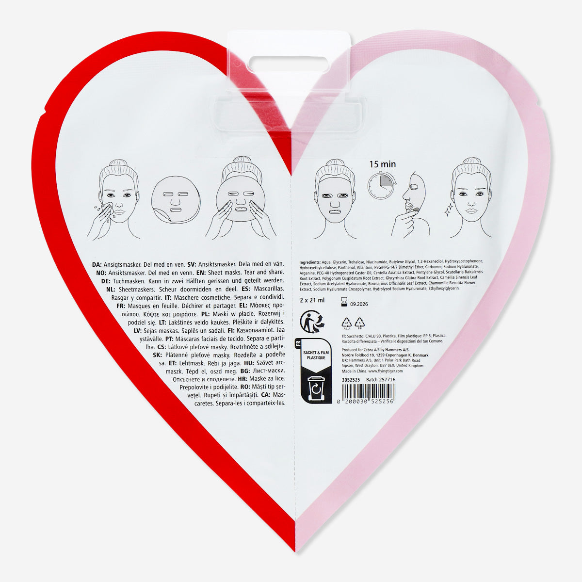 FACE SHEETMASK DUO SET FOR TWO HEART-SHAPED COTTON 2PCS