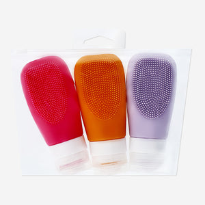 TRAVEL BOTTLES SILICONE 60ML W SCRUB 3PCS IN EVA BAG