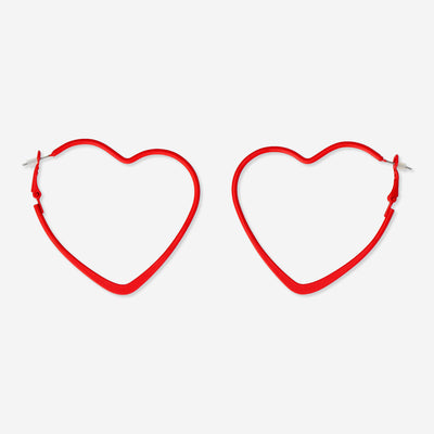 EARRINGS HOOP LARGE RED HEARTS 2PCS