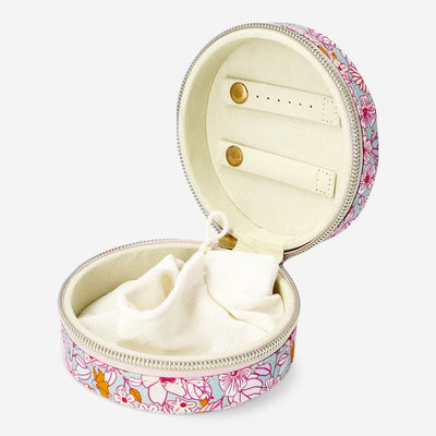 JEWELRY BOX FLORAL ROUND W POUCH