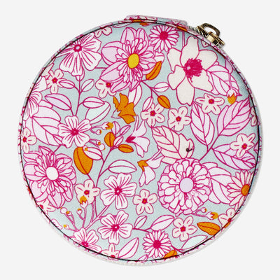 JEWELRY BOX FLORAL ROUND W POUCH