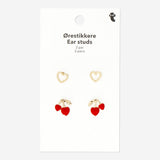 EARRINGS SMALL HEART-SHAPED CHERRY EAR STUDS