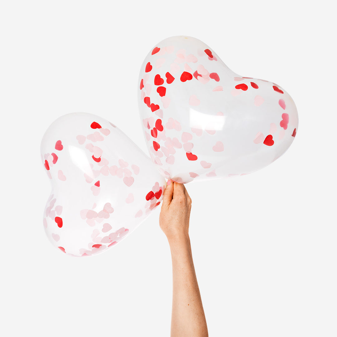 BALLOONS TRANSPARENT W. HEART SHAPED PAPER CONFETTI 6 PCS