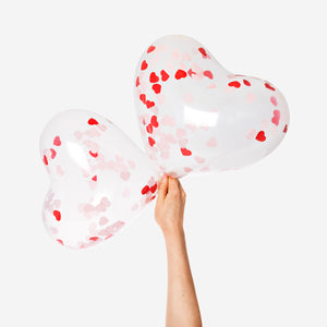 BALLOONS TRANSPARENT W. HEART SHAPED PAPER CONFETTI 6 PCS