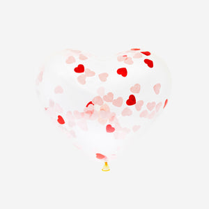 BALLOONS TRANSPARENT W. HEART SHAPED PAPER CONFETTI 6 PCS