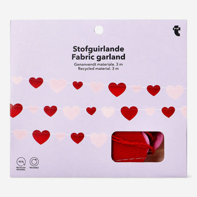 GARLAND FELT RED/PINK HEARTS 3 METER