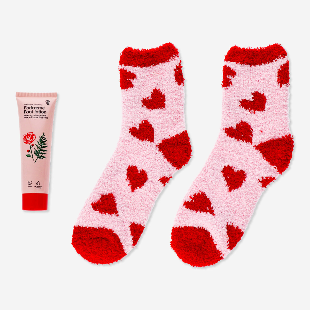 FOOT LOTION + SOCKS W HEART GIFT SET ROSE+CEDAR