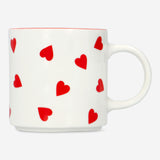 MUG W. HANDLE 350ML WHITE W. RED HEARTS & RED INSIDE