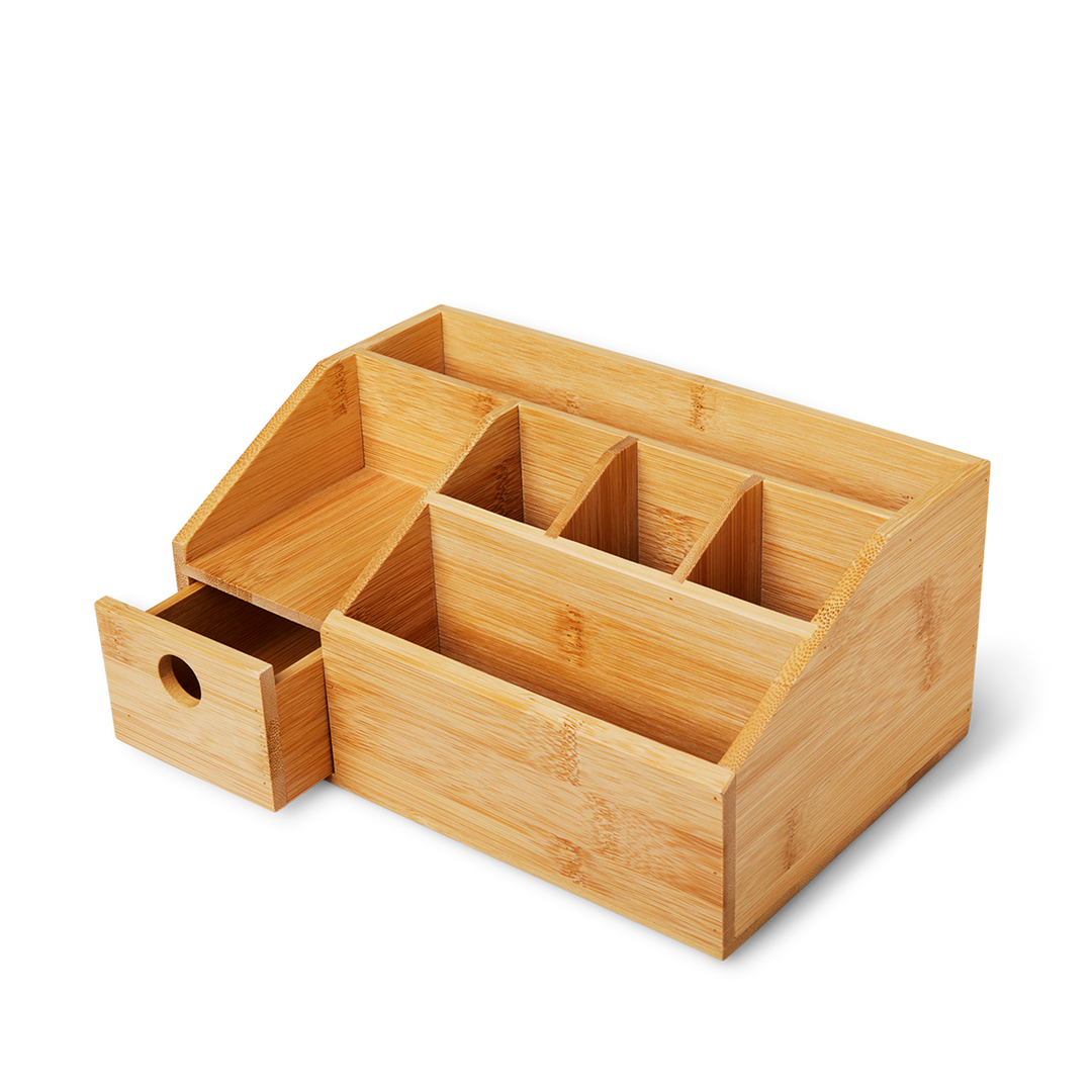 MAKEUP ORGANIZER W. ROOMS AND DRAWERS BAMBOO