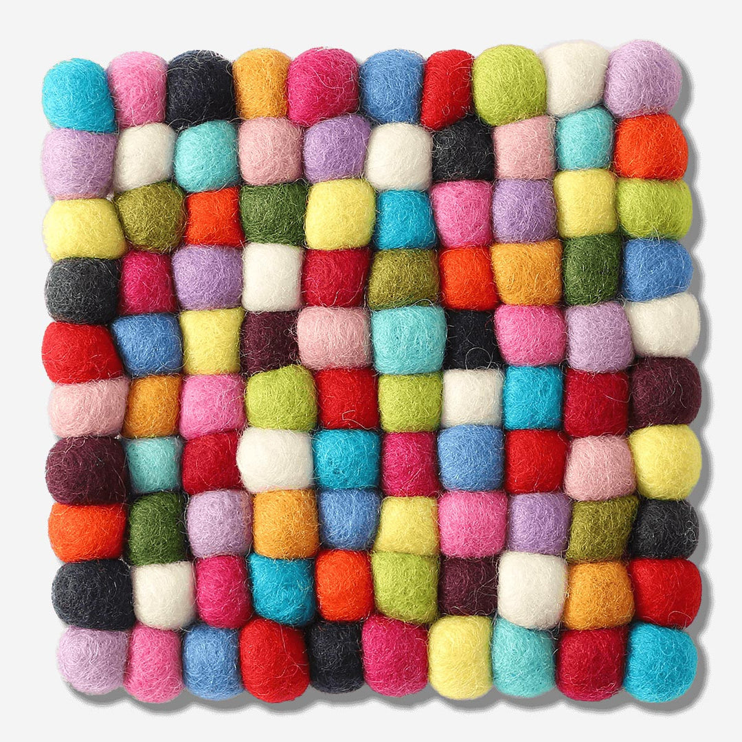 COASTER FELT SQAURE 17X17CM BALL MULTI COLORED