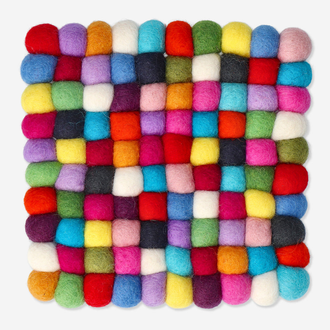 COASTER FELT SQAURE 17X17CM BALL MULTI COLORED