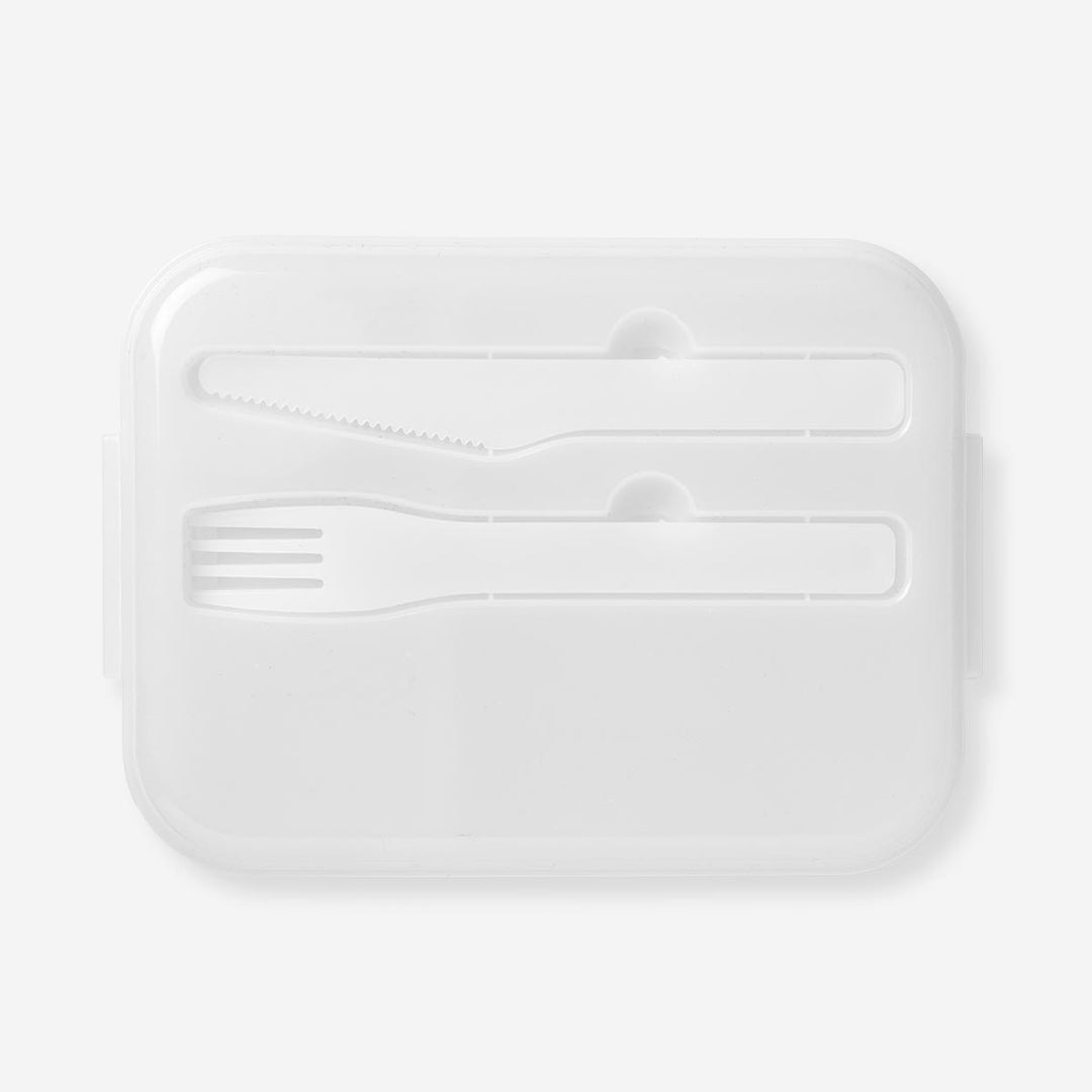 LUNCH BOX W KNIFE/FORK & BOWL PLASTIC WHITE LID