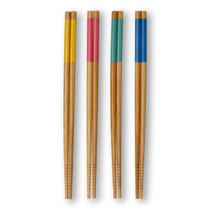 CHOPSTICKS BAMBOO 23.8CM YELLOW/PINK/GREEN/BLUE TOP 4PCS