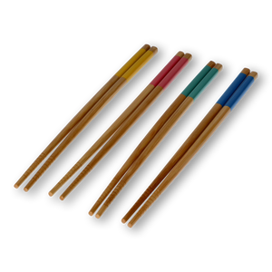 CHOPSTICKS BAMBOO 23.8CM YELLOW/PINK/GREEN/BLUE TOP 4PCS