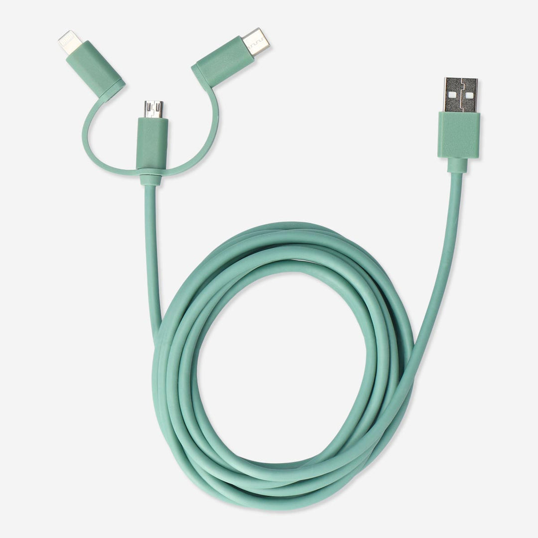 CHARGING CABLE 300CM 3-IN-1 GREEN