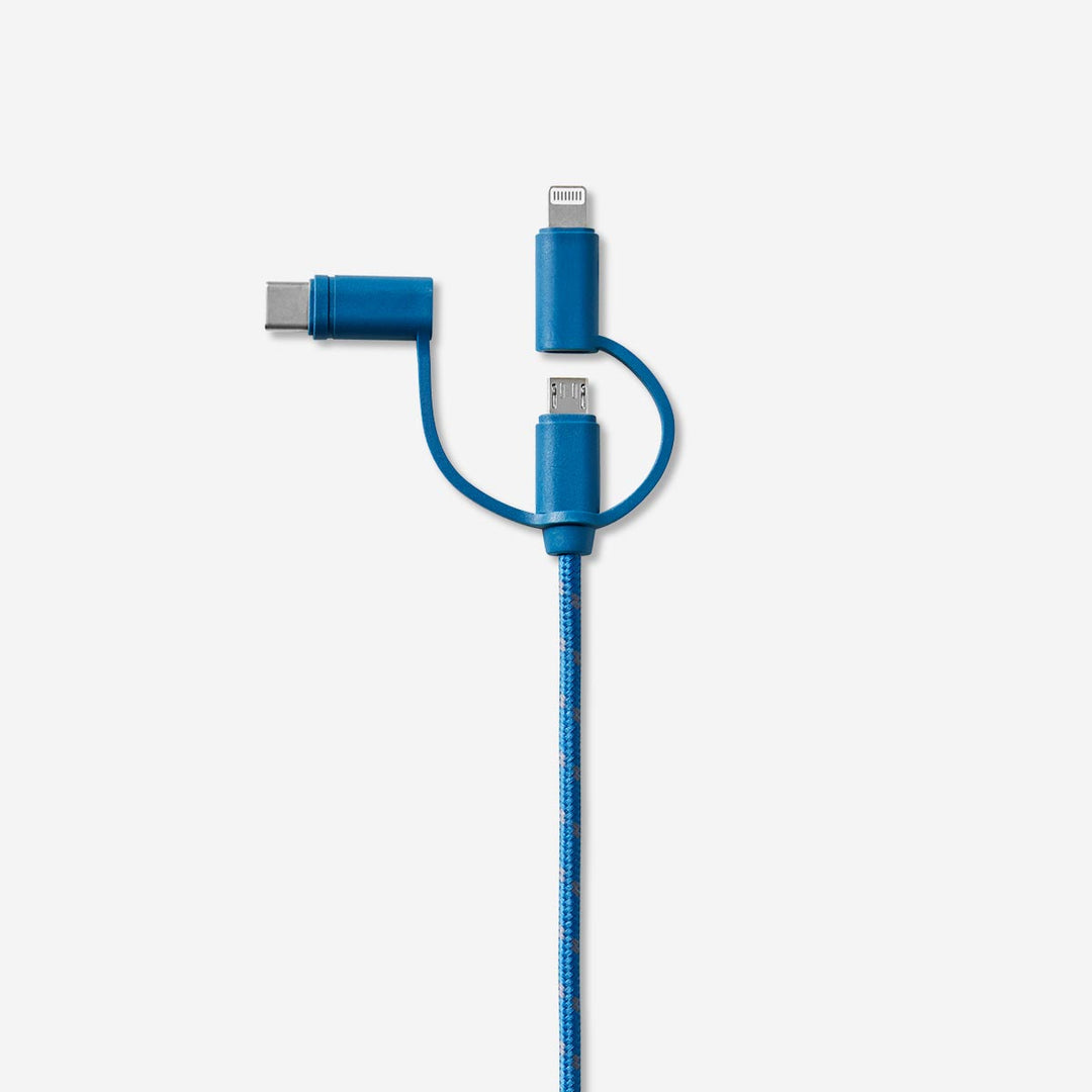 CHARGING CABLE 120CM 3-IN-1 FABRIC PETROL/GREY