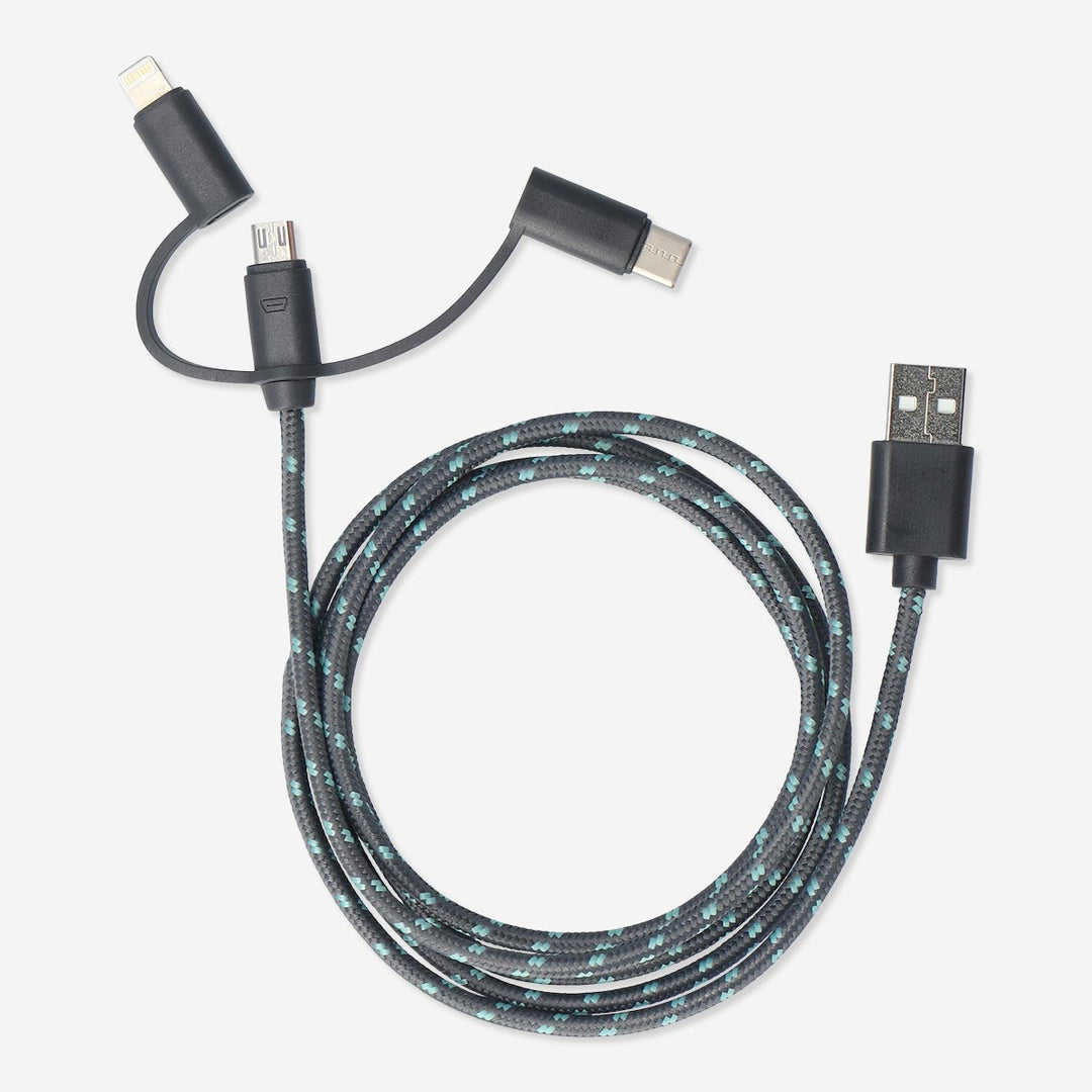 CHARGING CABLE 120CM 3-IN-1 FABRIC GREY/GREEN