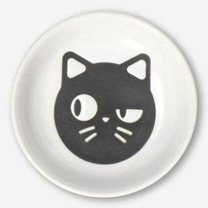 BOWL MINI FLAT WHITE W BLACK CAT HEAD