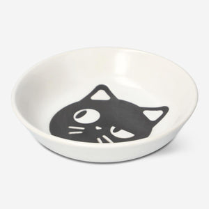 BOWL MINI FLAT WHITE W BLACK CAT HEAD