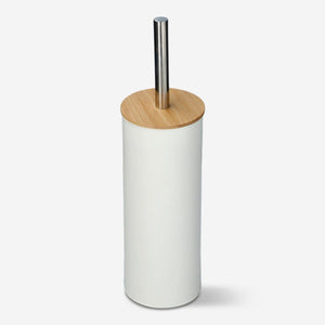 TOILET BRUSH W HOLDER BAMBOO LID MAT WHITE