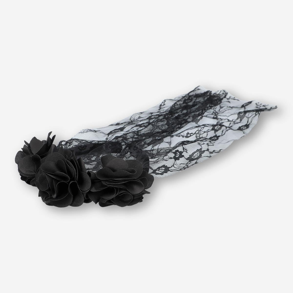 HAIRBAND FLOWERS WITH VEIL BLACK