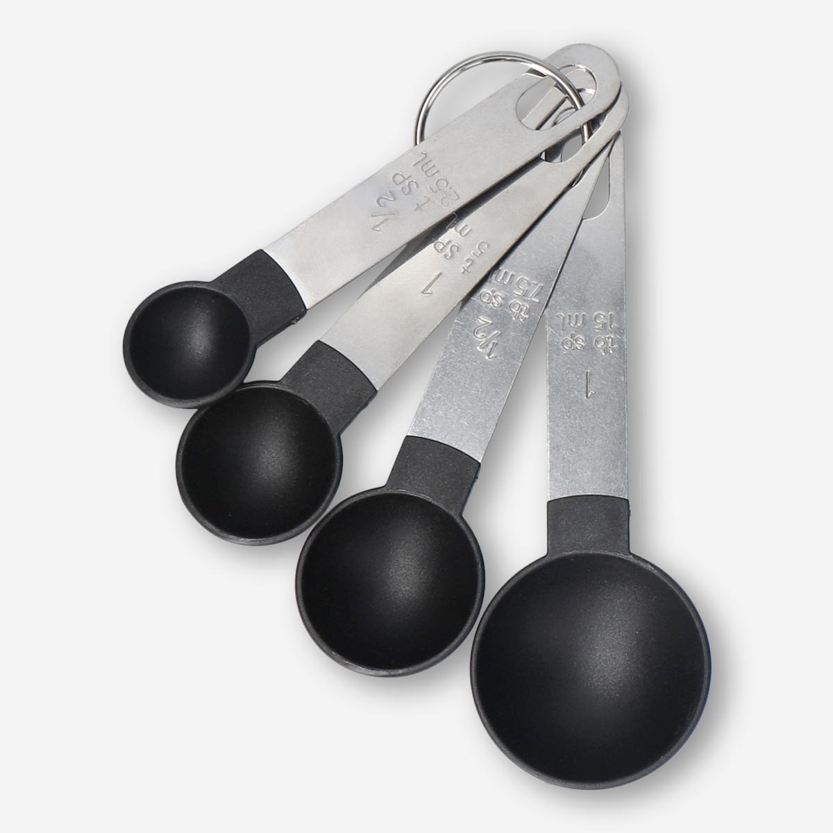 MEASURING SPOONS 4PCS SS WITH BLACK PLASTIC CUPS