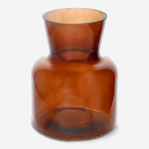 VASE GLASS H: 15CM BROWN