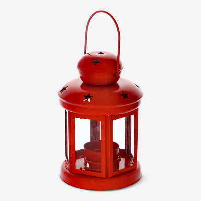 LANTERN W HANDLE TEALIGHT HOLDER METAL RED