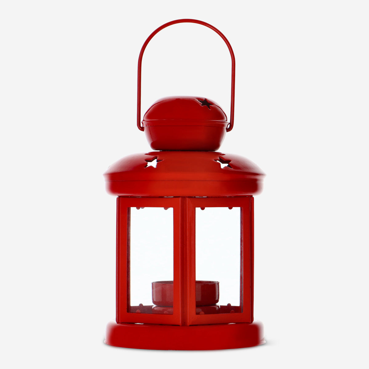 LANTERN W HANDLE TEALIGHT HOLDER METAL RED