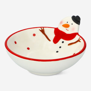 BOWL SNOWMAN FACE RED DOTS SMALL