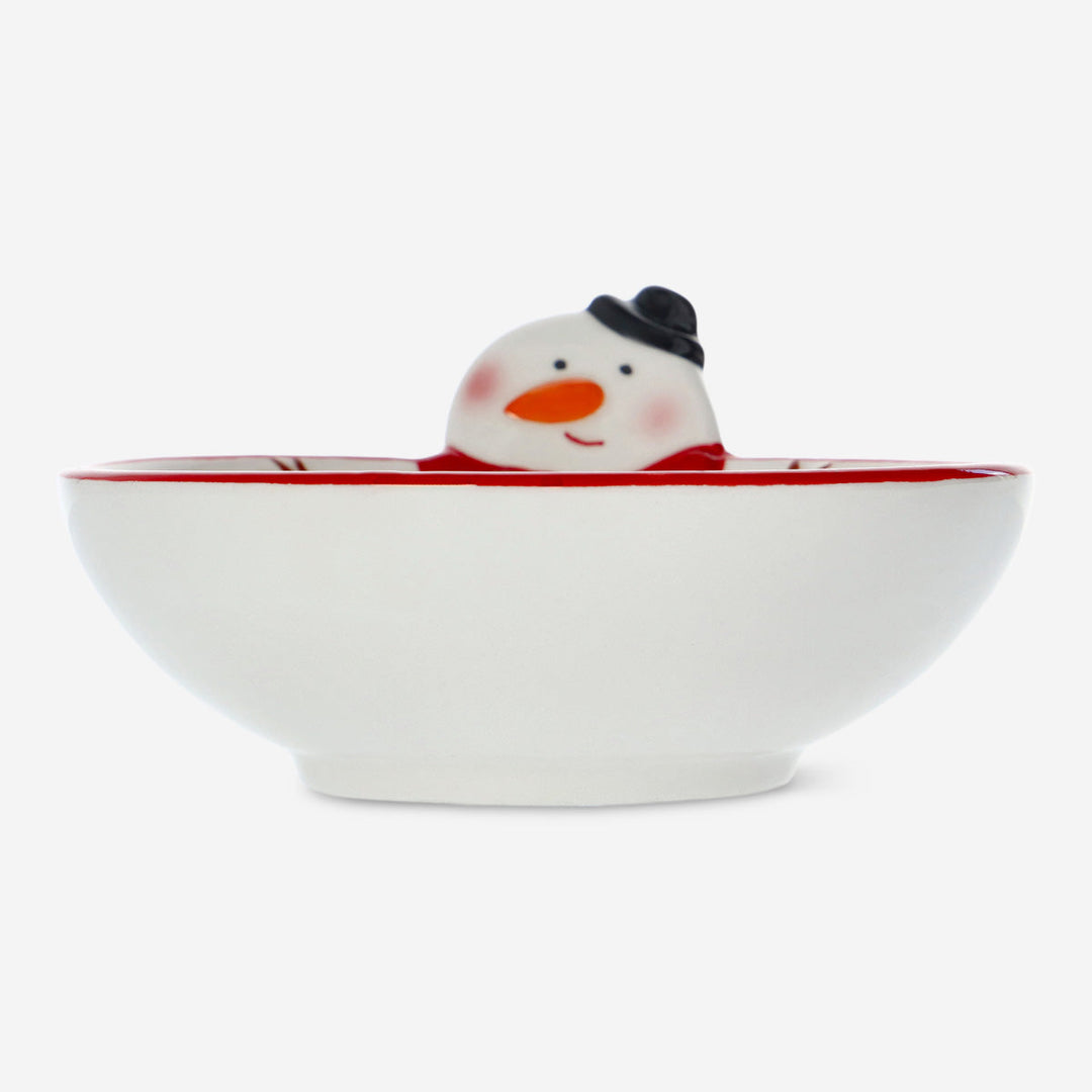 BOWL SNOWMAN FACE RED DOTS SMALL