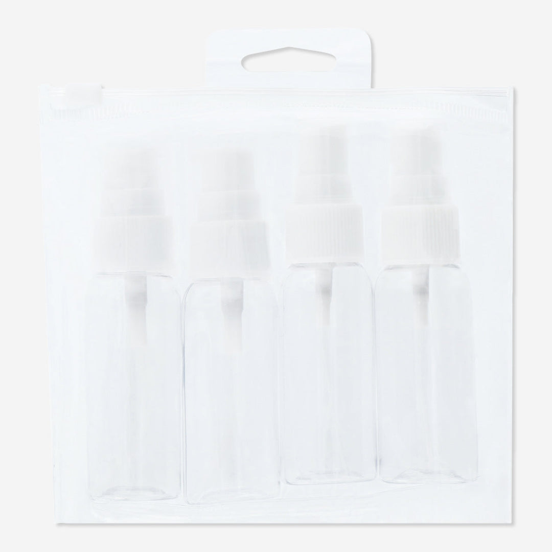 TRAVEL BOTTLES RECYCLED SPRAY 4PCS IN EVA ZIPPER BAG