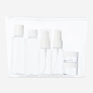 TRAVEL BOTTLES RECYCLED ASSORTED 6 PCS IN EVA ZIPPER BAG