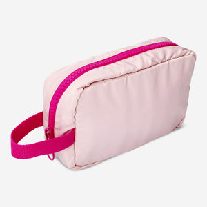 COSMETIC BAG W HANDLE PINK W OVERSIZED ZIPPERS