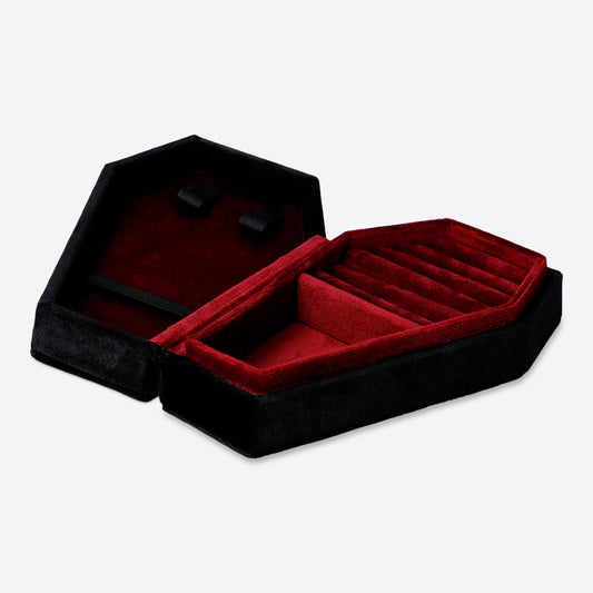 JEWELRY BOX BLACK COFFIN SHAPE VELOUR