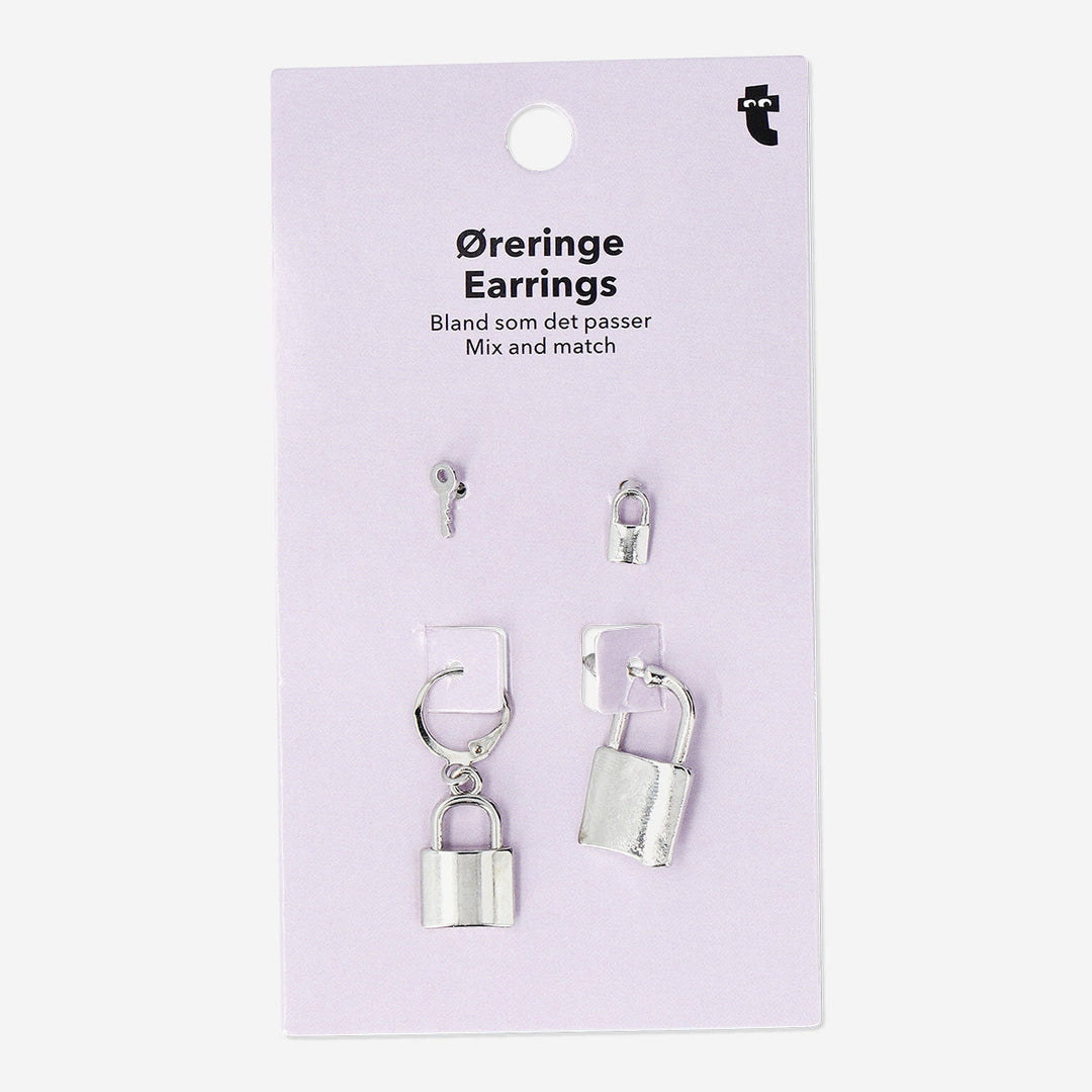 EARRINGS STUDS LOCK AND KEYS 4PC SET