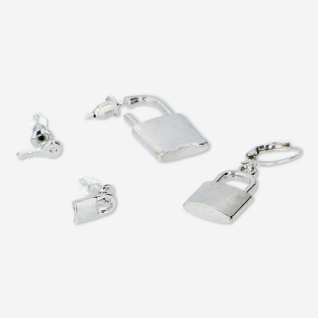 EARRINGS STUDS LOCK AND KEYS 4PC SET