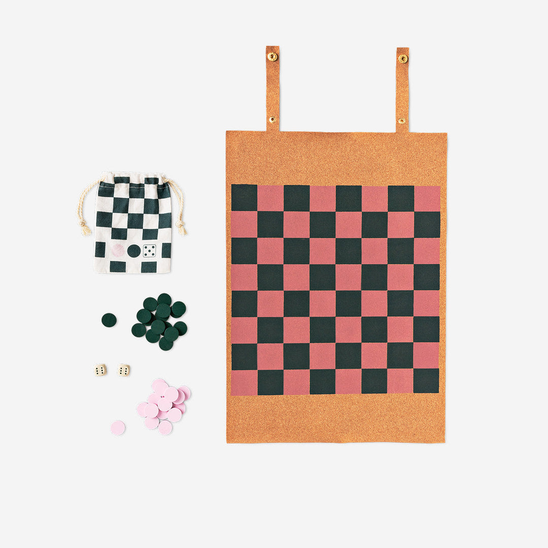 GAME CORK ROLL UP BOARD CHECKERS & BACKGAMMON